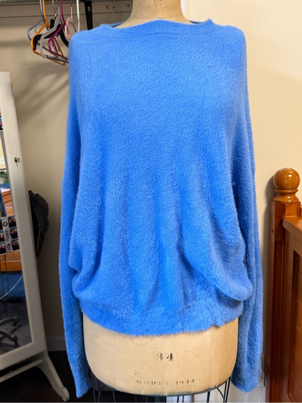 ARULA Soft Sky Blue Fuzzy Crewneck Sweater